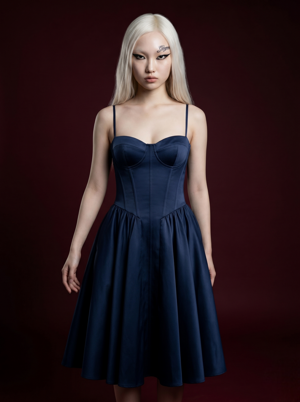 White Spaghetti Strap Corset Bustier Flared Midi Dress