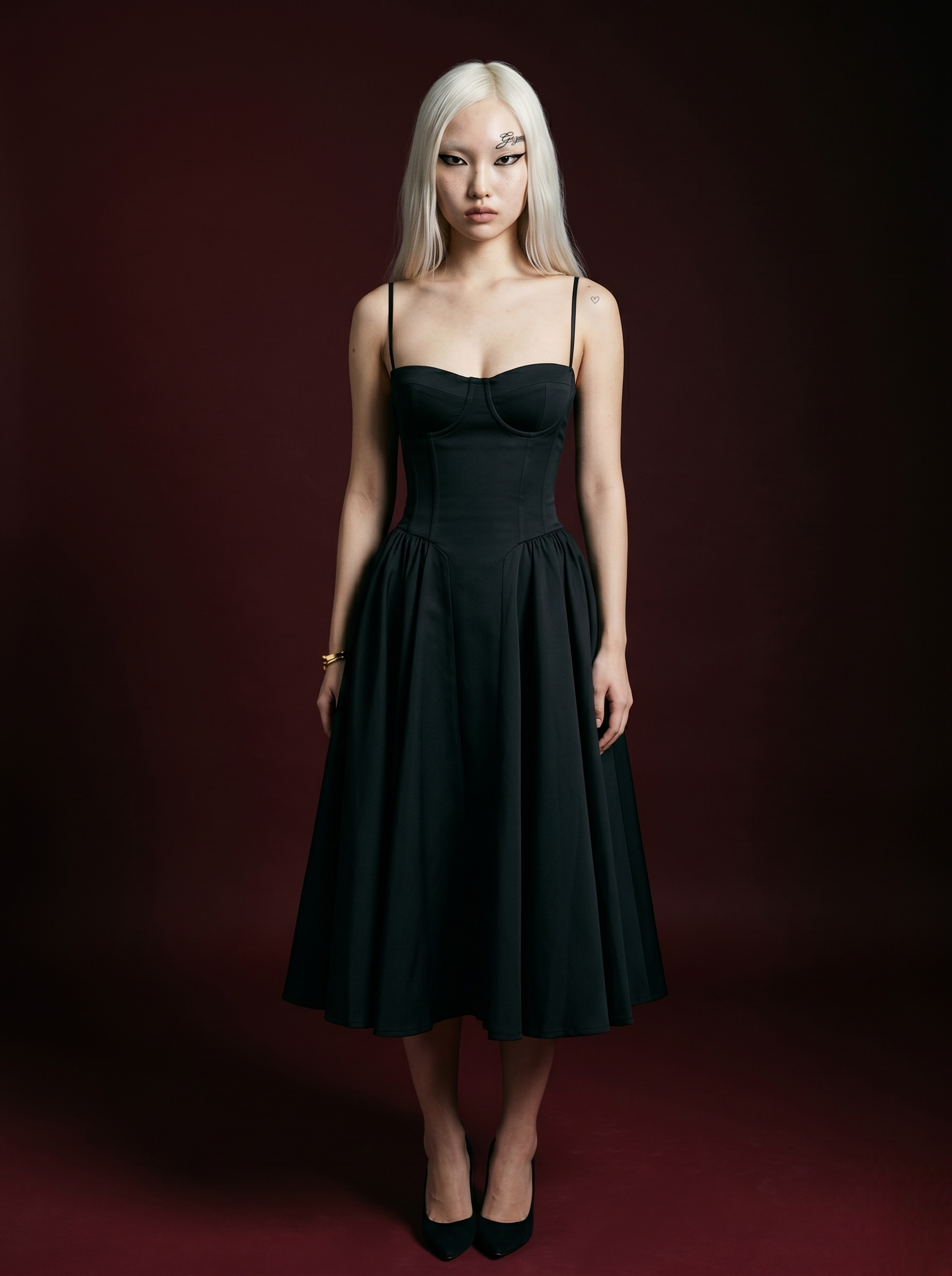White Spaghetti Strap Corset Bustier Flared Midi Dress