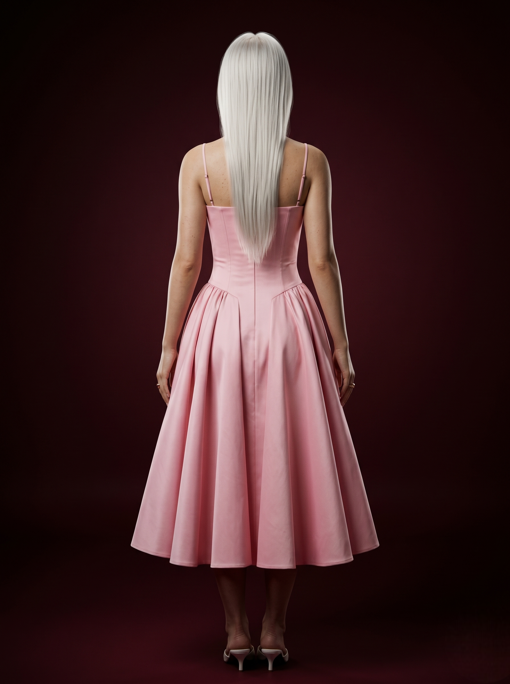 White Spaghetti Strap Corset Bustier Flared Midi Dress